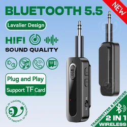 2 in 1 Bluetooth 5.5 Audio Receiver Transmitter 3.5MM AUX TF Card Stereo Music Wireless Adapter With Mic For Car TV PC Airplane