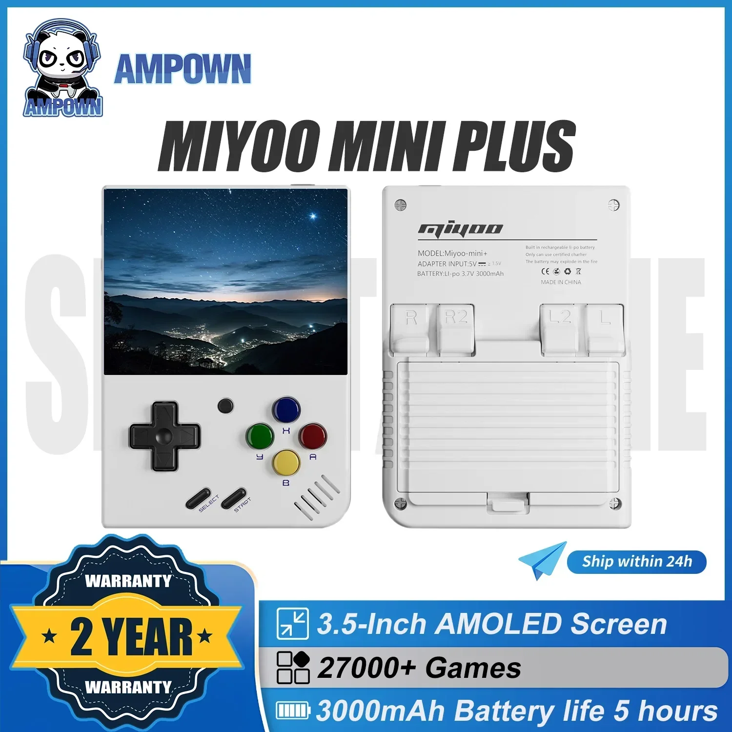 AMPOWN Miyoo Mini Plus Handheld Game Players 3.5'' IPS OCA Linux System Consoles Portable Retro Video Game Wireless Emulator