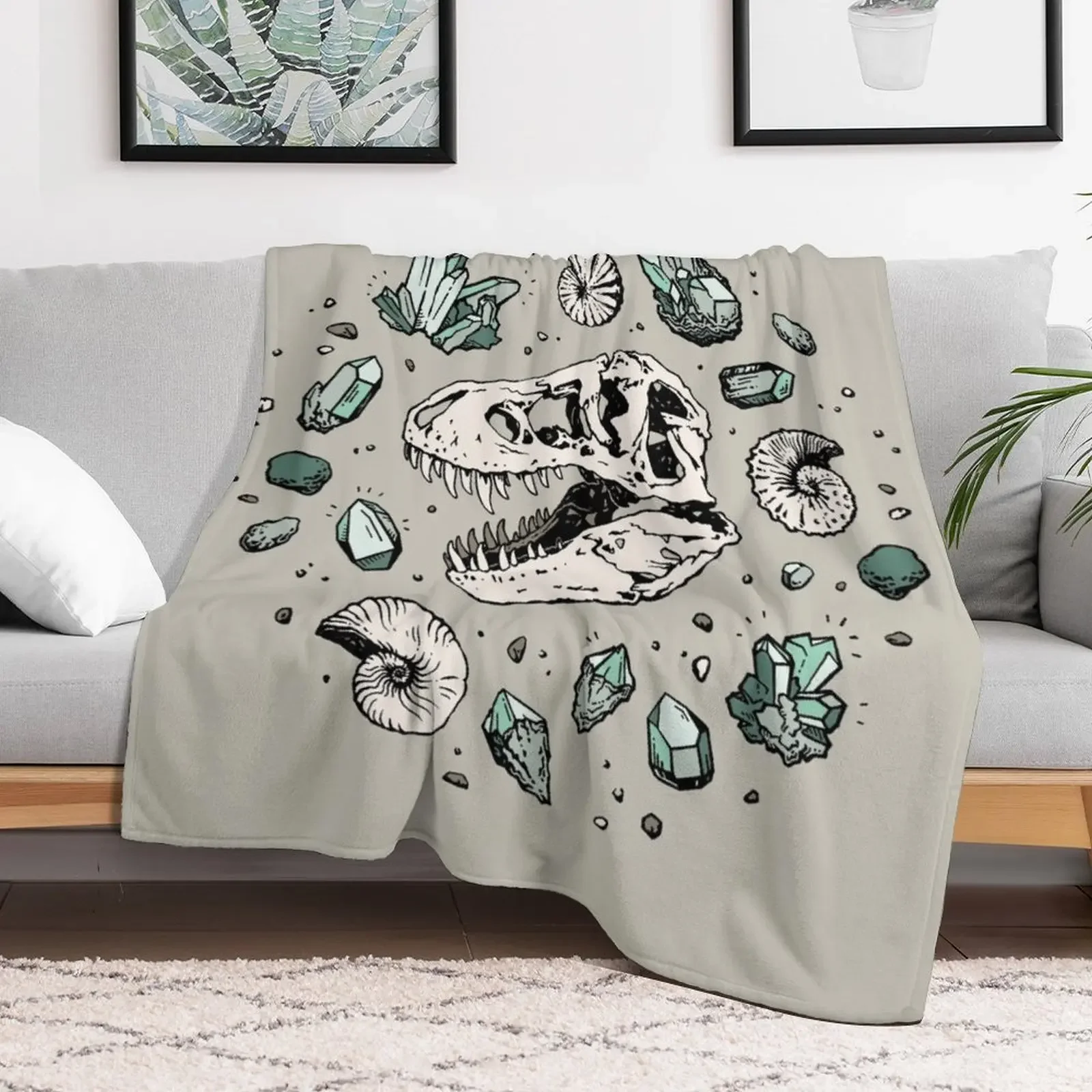 Geo-rex Vortex Aquamarine Dinosaur Skull Fossil Art Throw Blanket Sleeping Bag warm winter Bed Fashionable Blankets