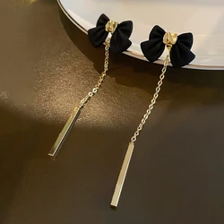 Black Bowknot Earrings for Women 2024 New in Light Luxury Bow Drop Earrings Vintage Fashion Gorgeous Charms Jewelry Gift
