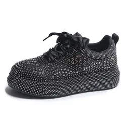 SyfIyno New Lolita Platform Shoes Woman Autumn Silver black Rhinestones Thick-soled Shining Crystal Sneakers Trend Casual Shoes