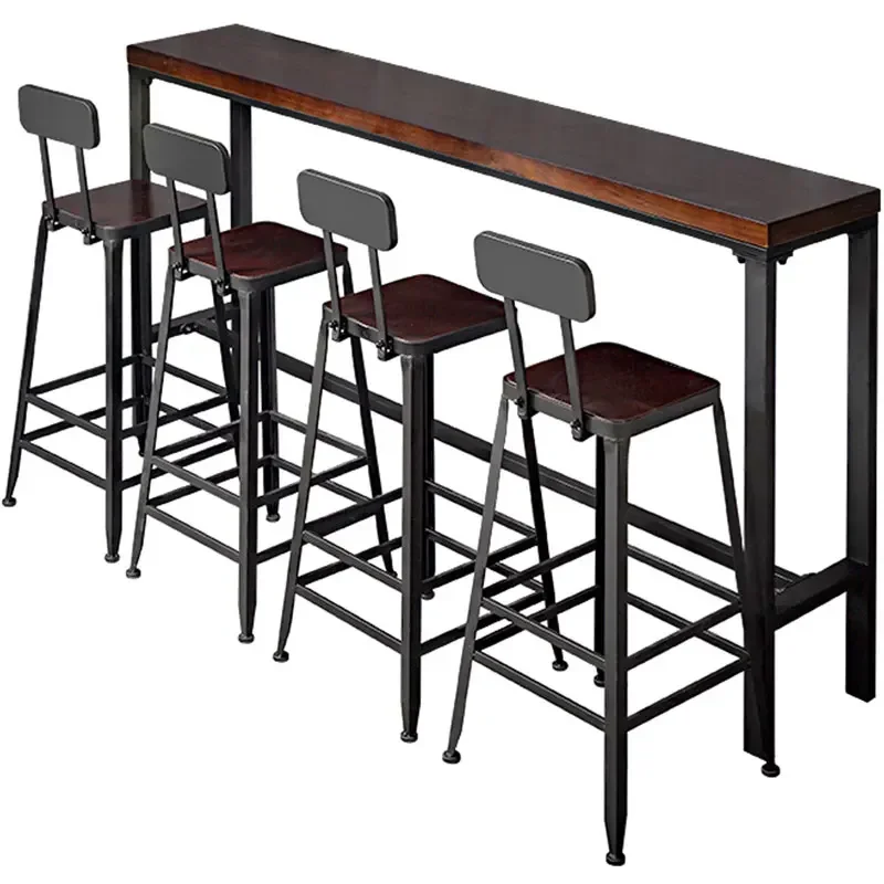 Bar  simple home modern bar wall  and chair combination high  wrought iron solid wood strip narrow high table