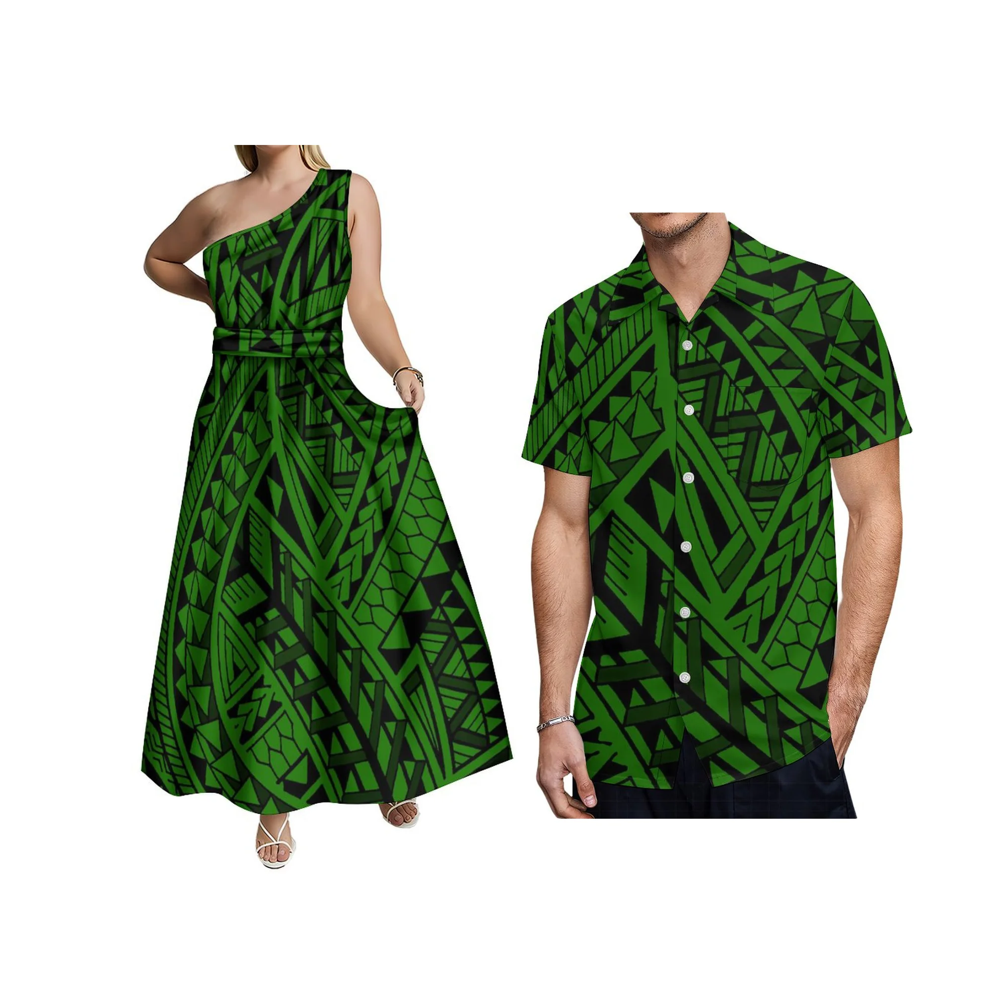 

New Samoa Style Print Custom Women Oblique Shoulder Sleeveless Lace Up Long Dress Polynesian Design Ladids Casual Dress