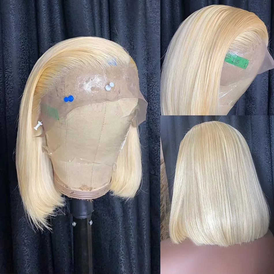 13x4 Blonde Bob Wig Lace Front Human Hair Wigs 613 Bone Straight Lace Frontal Wig 200% Short Bob Wig 100% Human Hair 12 14 Inch