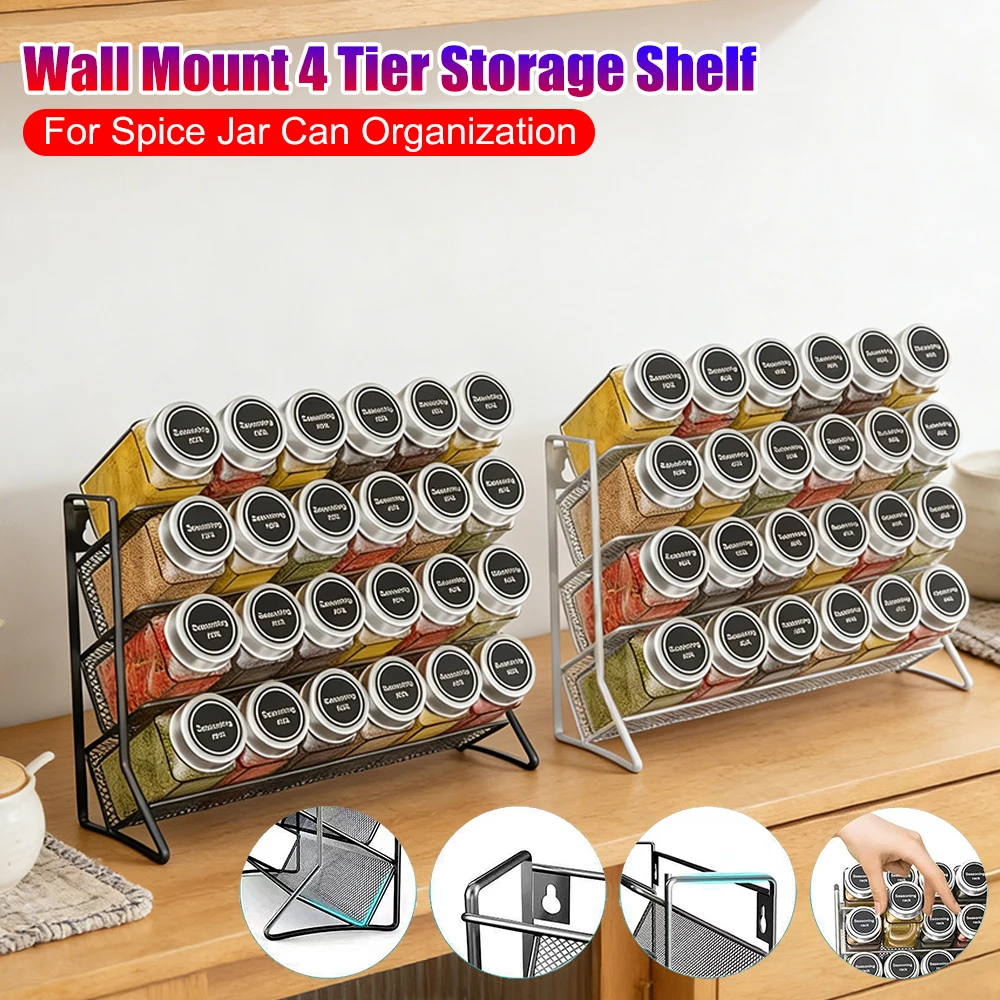 4 Tier Metal Spice Rack Wall Mounted Organizer