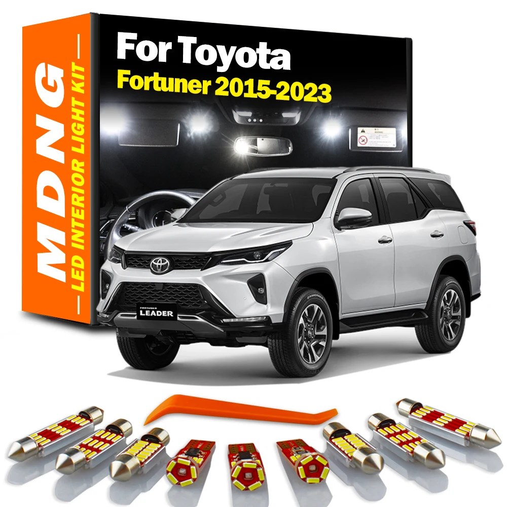 MDNG 8Pcs Car LED Interior Map Dome Trunk Bulb Kit For Toyota Fortuner MK2 N15 N16 2015-2020 2021 2022 2023 License Plate Light