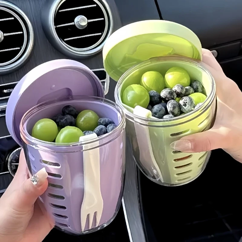 

Portable Breakfast Cups Yogurt Salad Nut Fruitful Cup Container Set with Fork Food Storage Bento Box Lunch Kitchen Accessories