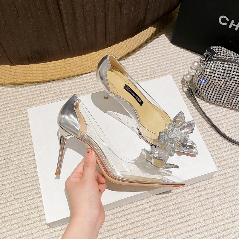 Sandals Wedding Shoes Women Pointed Clear Crystal Cup High Heel Stilettos Sexy Pumps Summer Shoes Women Pumps