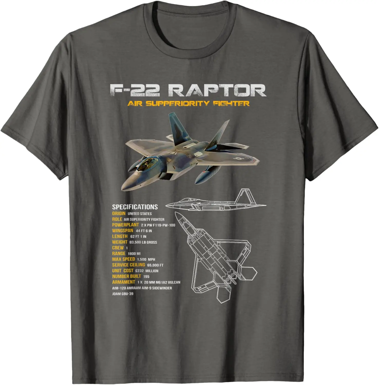 القوات الجوية الأمريكية F-22 رابتور مقاتلة طائرة عسكرية الطيار المخضرم تيشيرت بأكمام قصيرة عادية 100% تي شيرتات قطن #4