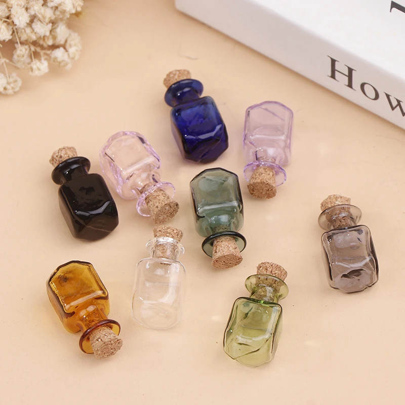 1/2Pcs Cute Mini Glass Multicolor Bottles Rectangle Bottles With Cork Little Bottles Gift Tiny Jars Vials Small Containers