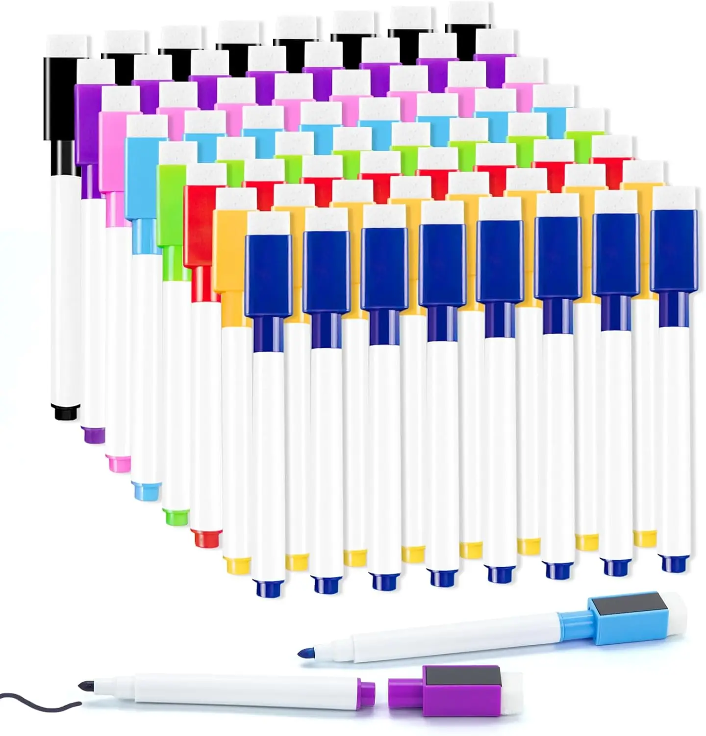 

50 Pcs Colorful Dry Erase Markers with Eraser Cap, Fine Point White Board Markers Bulk for Teachers Office School