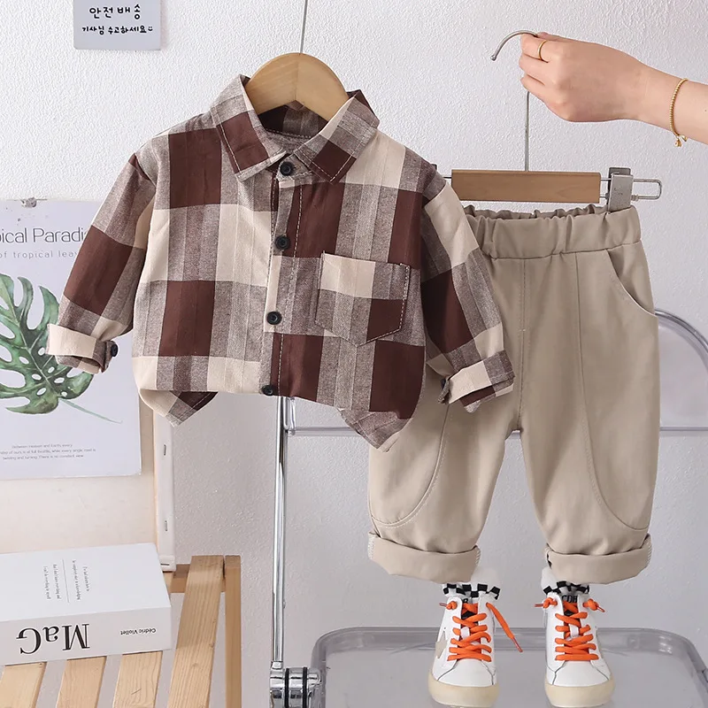 New Spring Autumn Baby Boys Clothes Suit Children Long Sleeved Shirt Pants 2Pcs/Sets Infant Plaid Casual Costume Kids Tracksuits