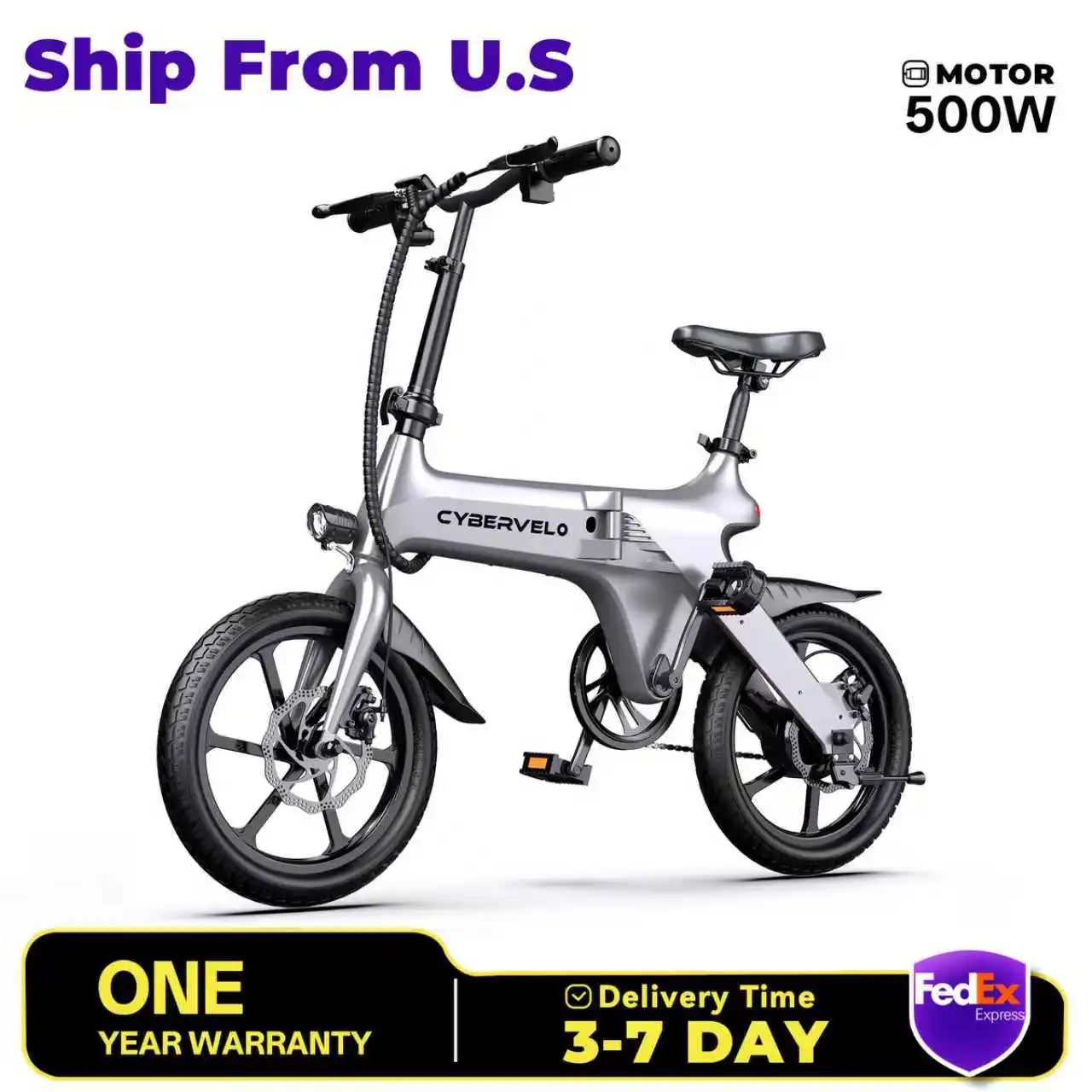 

Cybervelo EK13 500W Peak Motor, 48v Foldable Ultra light weight E-Bike, Adult City Travel Electric Bike Commuter, 20MPH Bike