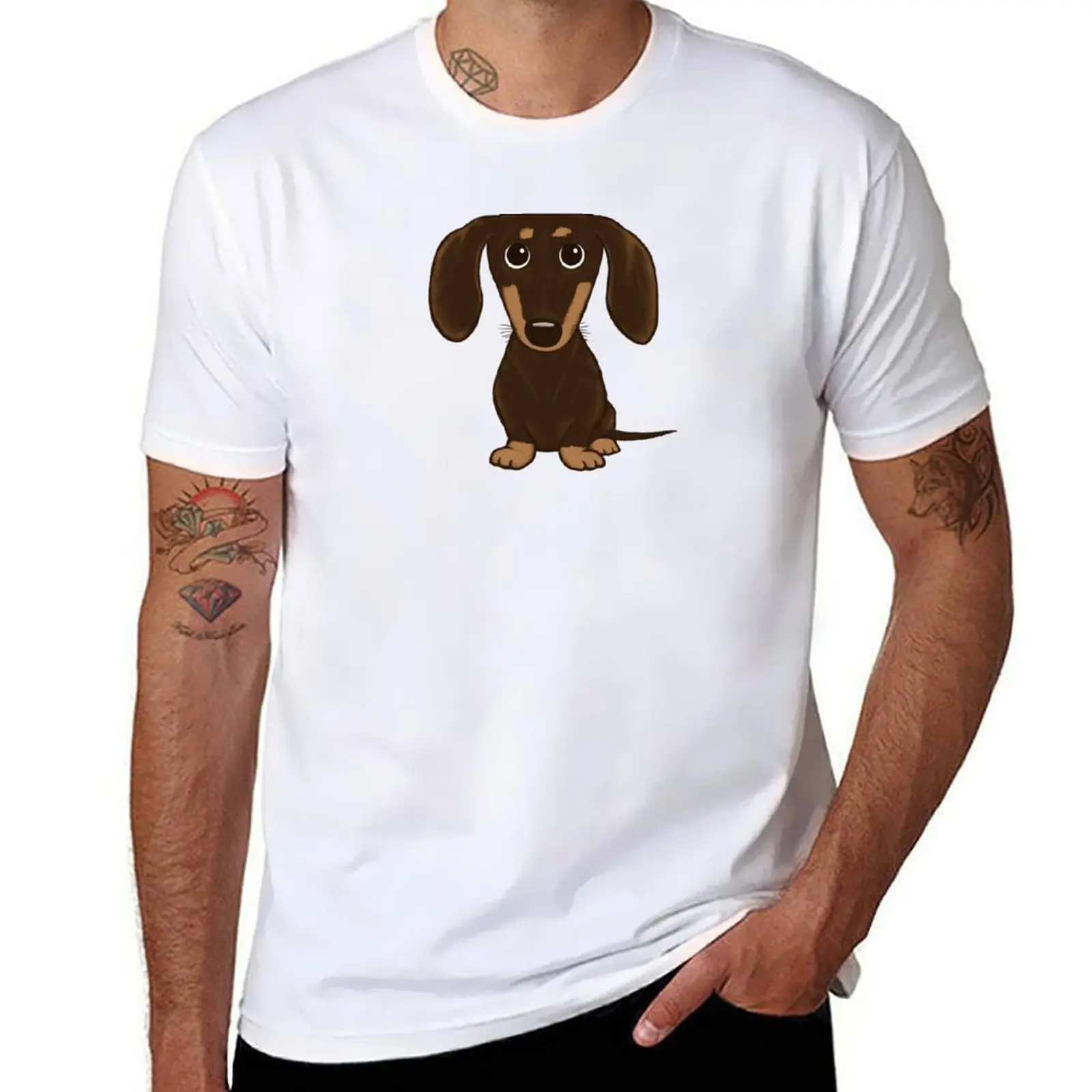 

Cute Chocolate Dachshund Cartoon Wiener Dog T-Shirt cotton t shirt pack essential t shirt T-Shirt