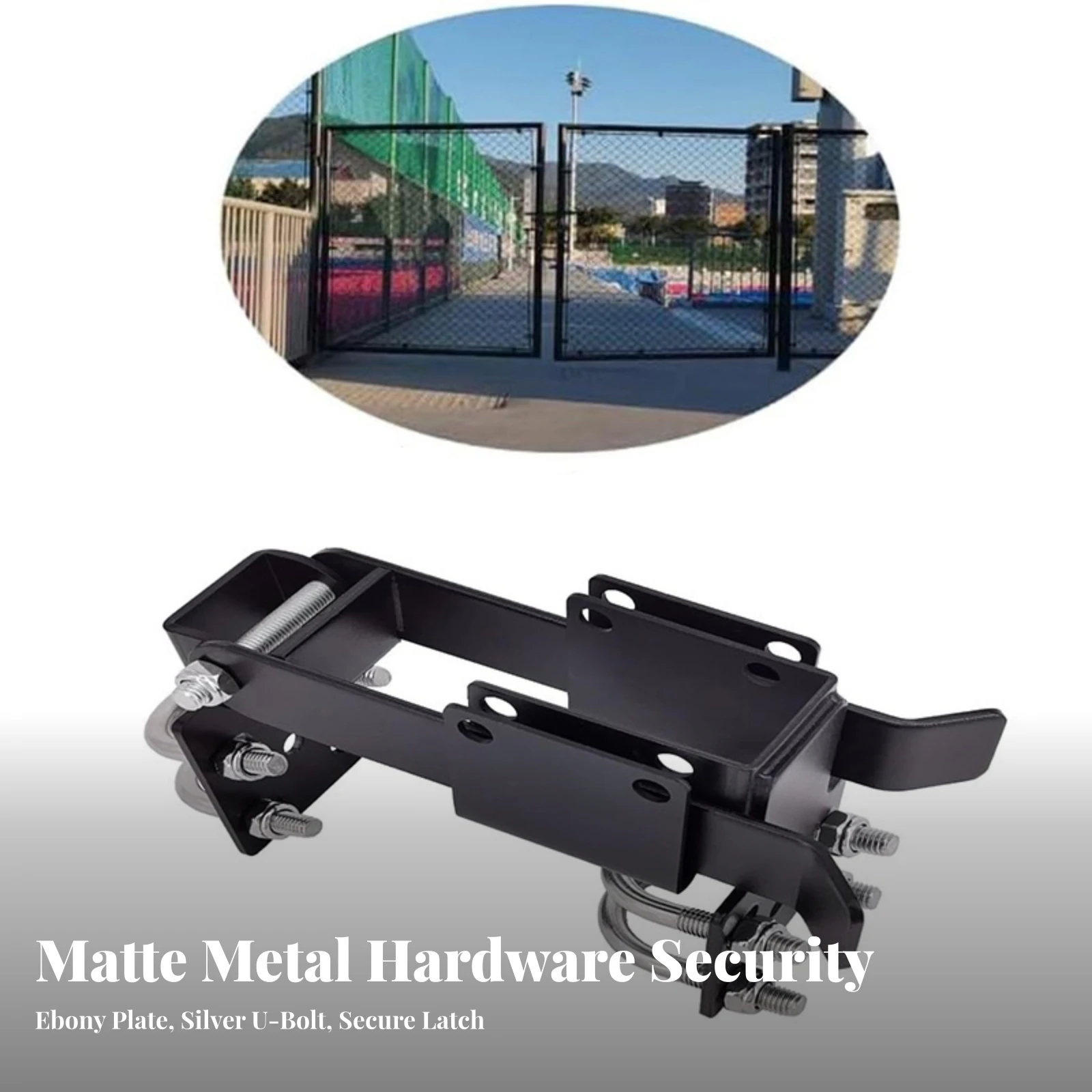 Chain Link Fence Gate Latch Horizontal Adjustable Chain Link Residential Strong Arm Double Gate Latch Secure Outdoor view 3