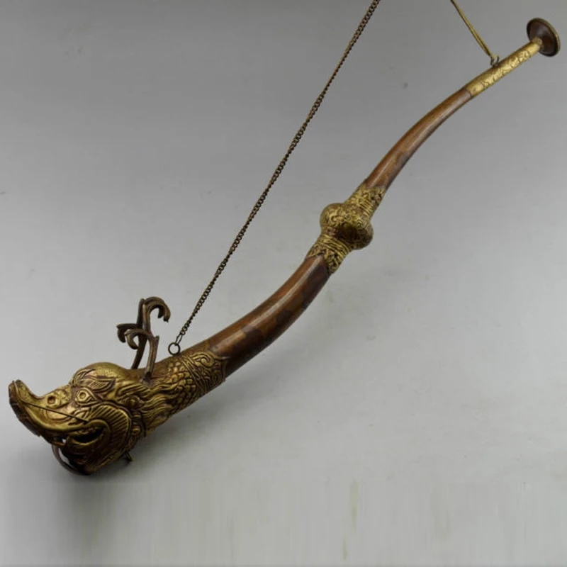Tibet Collectible Decorate Old Copper Carved Dragon Instrument Trombone