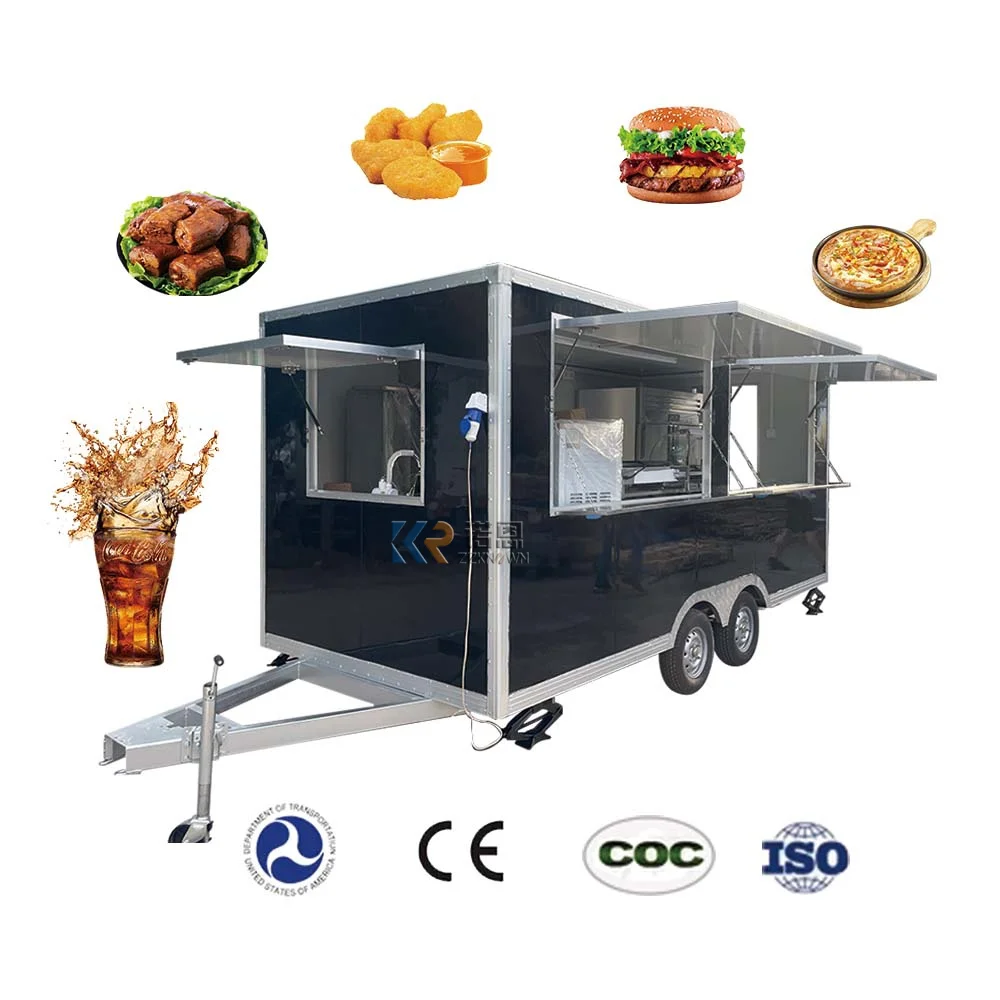 Black Color Mobile Food Cart Street Snack Ice Cream Vending Kiosk Coffee Ice Cream Bubble Tea Catering Trailer For Sale