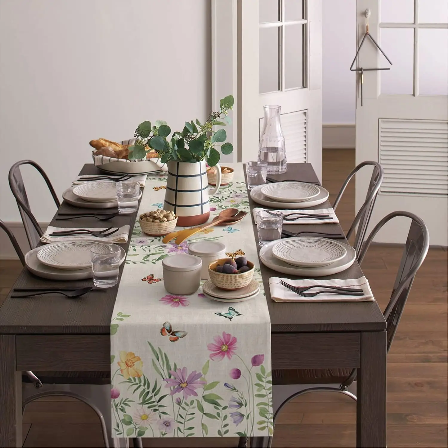 Chemin de Table en Lin Lavable à Fleurs Colorées, Papillon, Écharpes de Commode, Décoration de Maison, Soirée, Printemps, Été