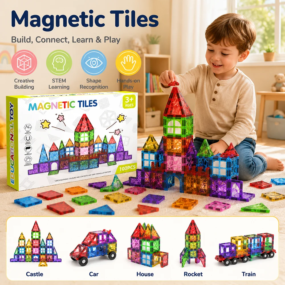 Big Size 100pcs Ice Crystal Window Magnetic Tile,Crystal Diamond Magnetic Building Blocks Toys , Colorful Magnetic Toys, Parent-Child Interactive Creative Building Blocks For Kids, Upmarket Gifts For Party/Birthday/Christmas/Halloween/Back To School