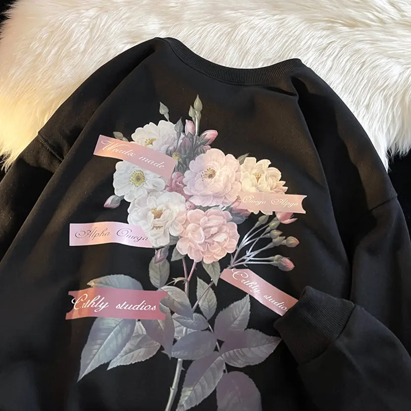 

Свитшот свободного кроя с круглым вырезом, мужской, с американским ретро-принтом, парный, весенне-осенний, модный пуловер, базовая модель