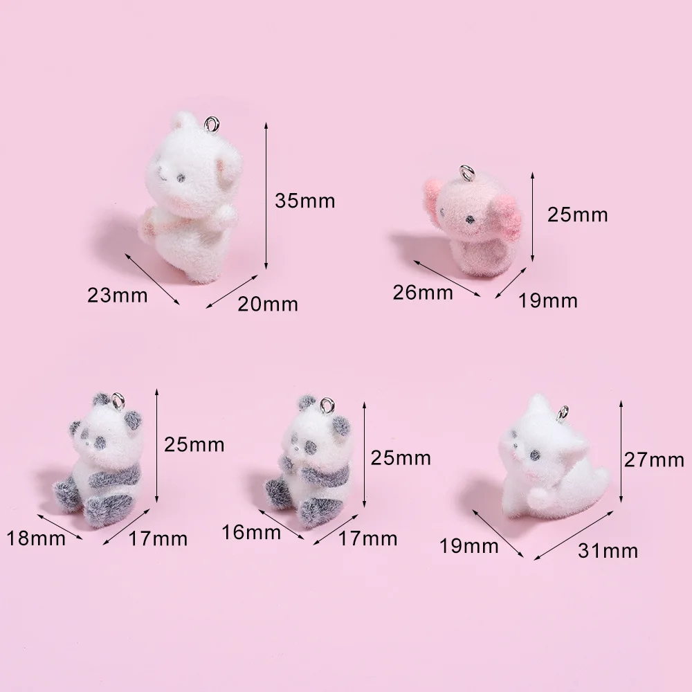 10Pcs 3D Flocking Animal Pendant Cartoon Plush Dolls Charms for Necklace Keychain Making DIY Handmade Accessories Wholesale