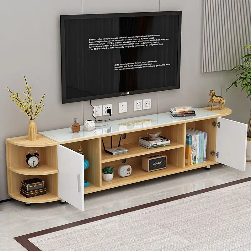 TV Cabinet Modern Simple Corner Tempered Glass Floor Combination Floor Household Background Wall Rounded Corner Source Factory