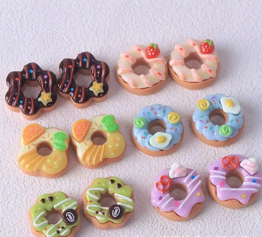 10pcs Kawaii Simulation Miniature fruit Donuts Resin Flat Back Donut Cabochon for Dollhouse DIY Scrapbooking