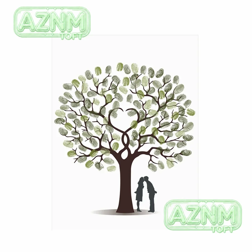 Personalized Wedding Guest Book Fingerprint Tree Canvas Wall Art Poster Wedding Gift Signature Marriage Souvenir for Party De