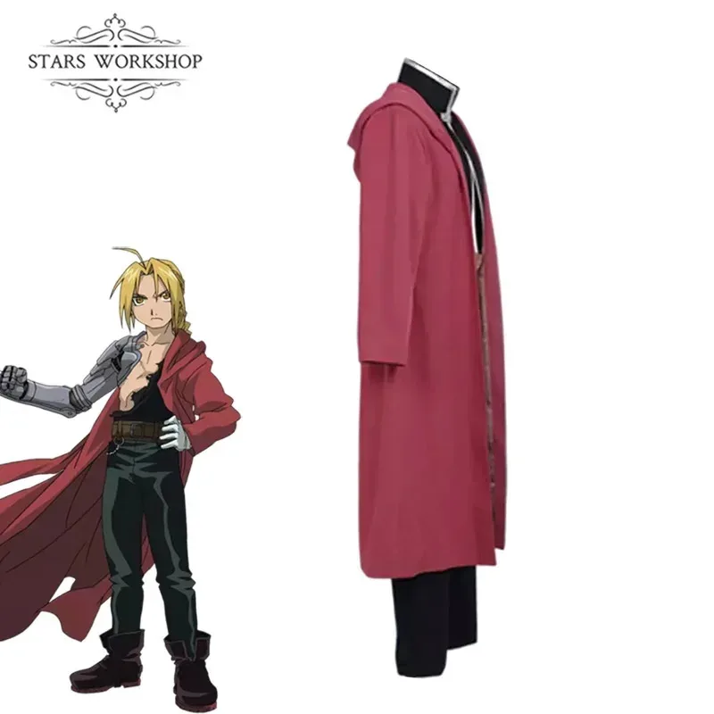 Cyanime fullmetal alchemist cosplay edward elric cosplay traje masculino trench coat manto terno para halloween carnaval personalizado m xo31