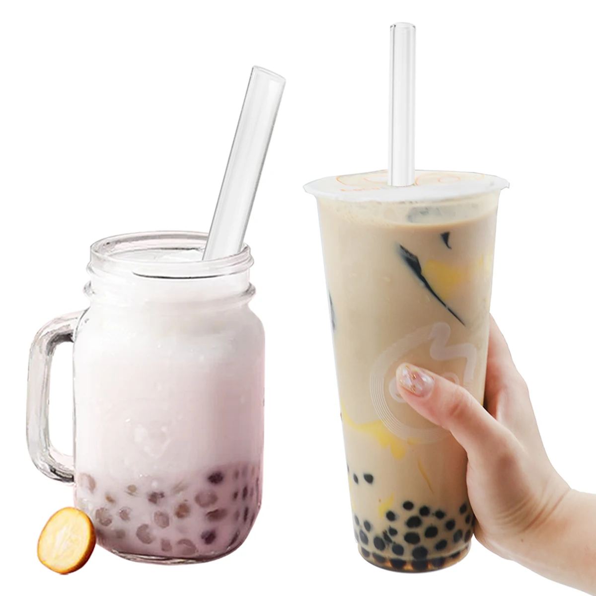 3pcs 14*200mm High Borosilicate Glass Straws Reusable Drinking Straw Set with Brush for Smoothies Bubble Tea Bar Accessories