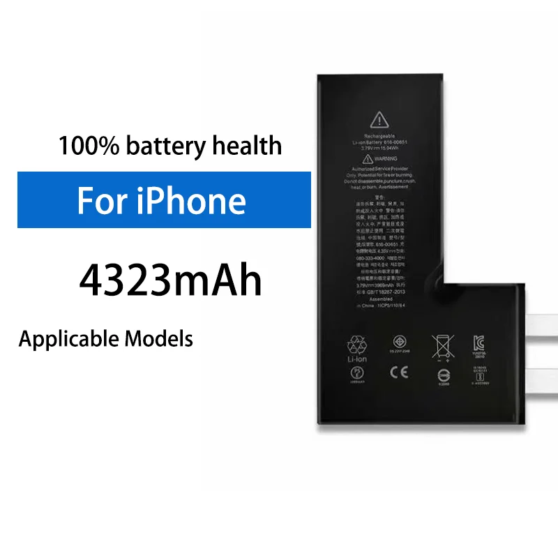 

4323mAh Rechargeable Lithium Ion Battery For iPhone X XS XR XSMax 11 12 13 14 High Capacity Long Lasting Battery