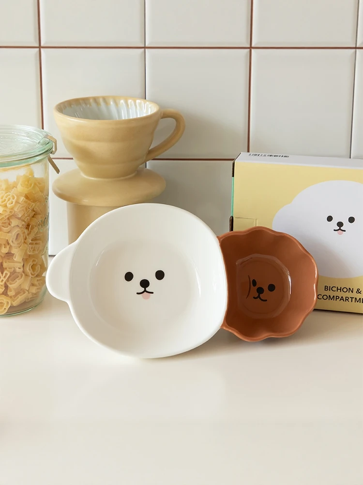 

Dailylike Adorable Cartoon Bichon Francese Cerc Bowl Food Storage Plate Sna Main Course Separator Diwaer Se