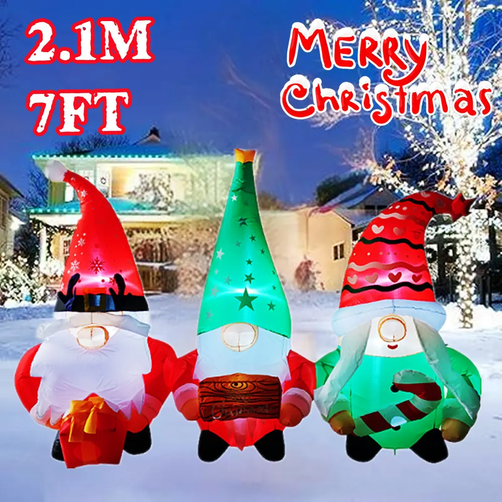

210CM Christmas Inflatable Dwarfs Carry Gift Box Yard Decorations,Built-in LED Lights,For Garden Courtyard Lawn Xmas Decoration