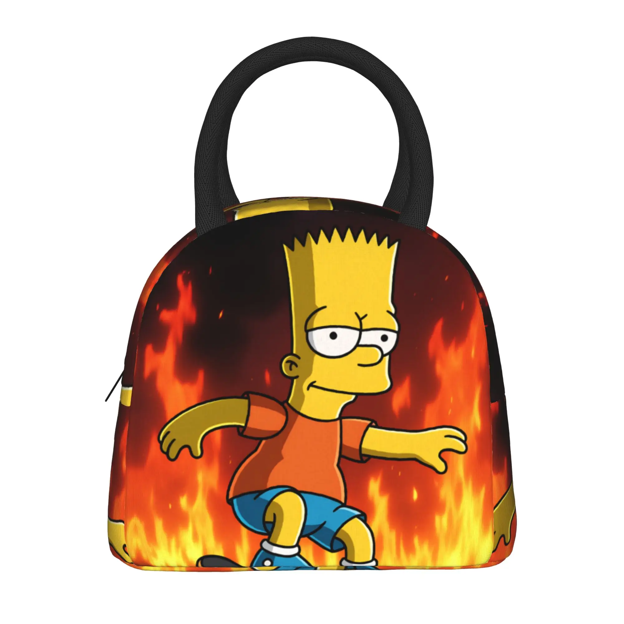 Bart S-Simpson Skateboarding Fire Background Lunch Bag Casual Lunch Box Outdoor Picnic Portable Insulated Thermal Lunch Bags