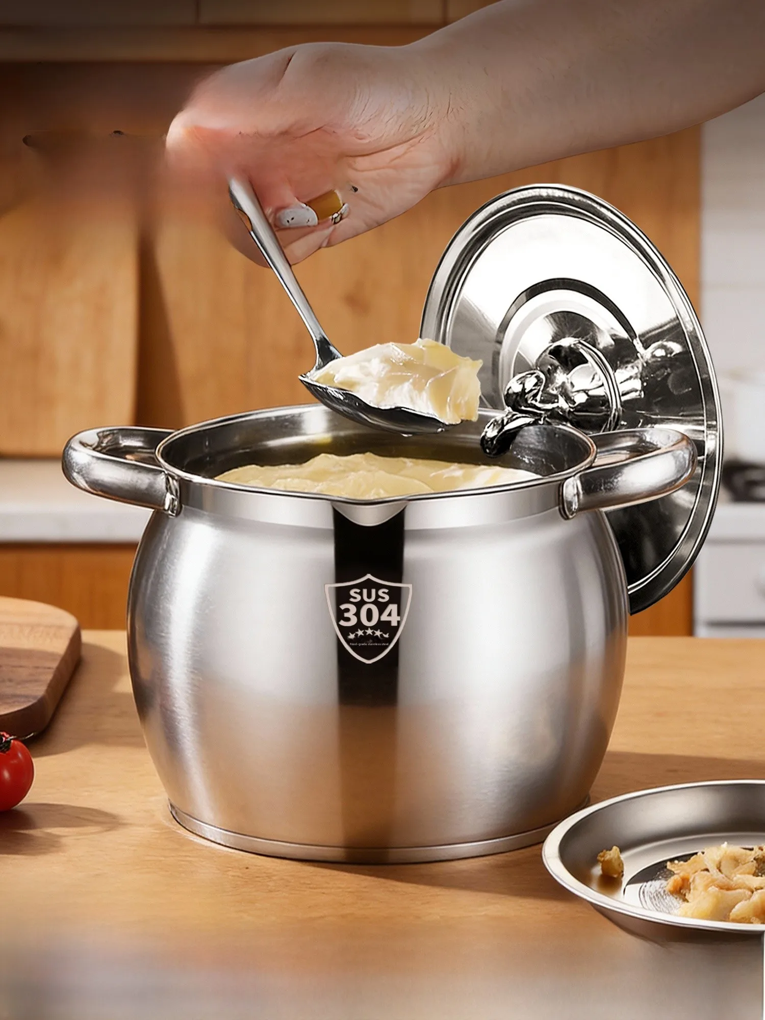 

Контейнер для хранения свиных жиров из нержавеющей стали с крышкой для домашнего использования, кухонные принадлежности