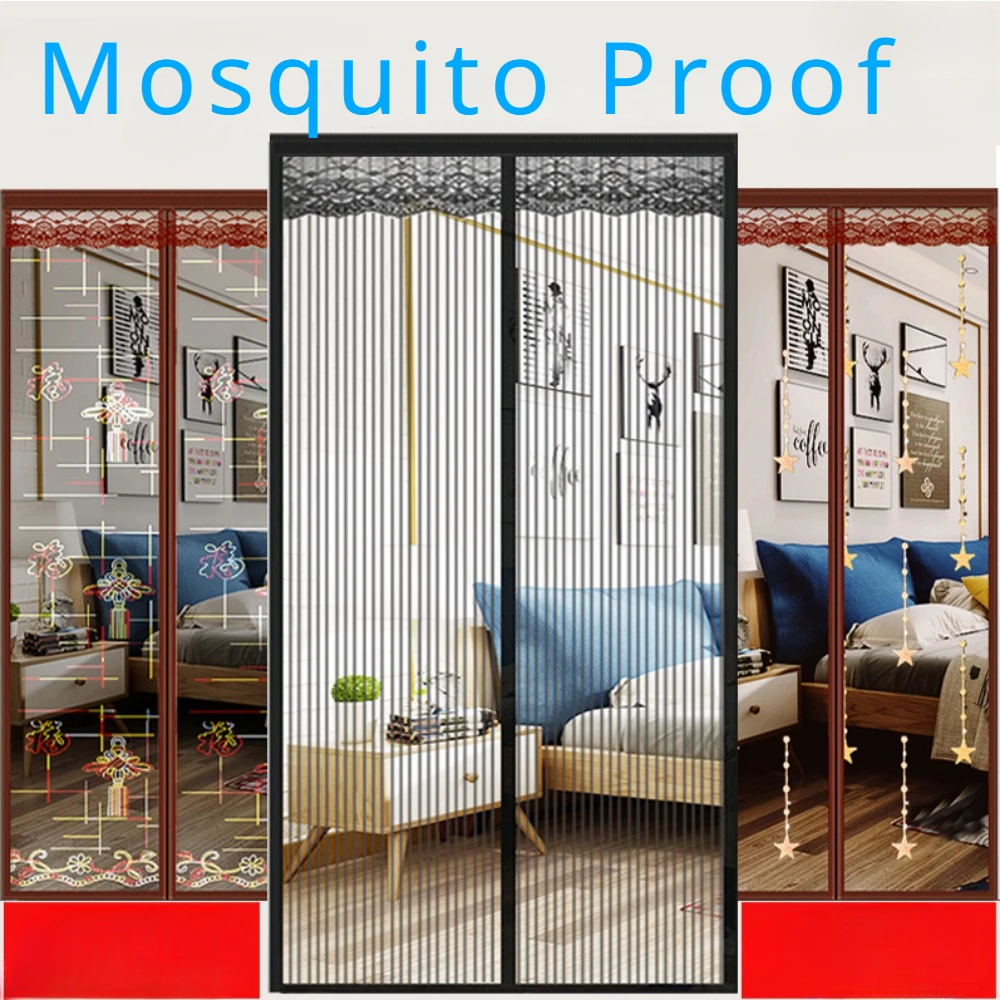 Mosquito proof magnetic Screen Door Curtains with complete dimensions,Summer Hook&Loop Tape Sheer Transparent gauze Curtain