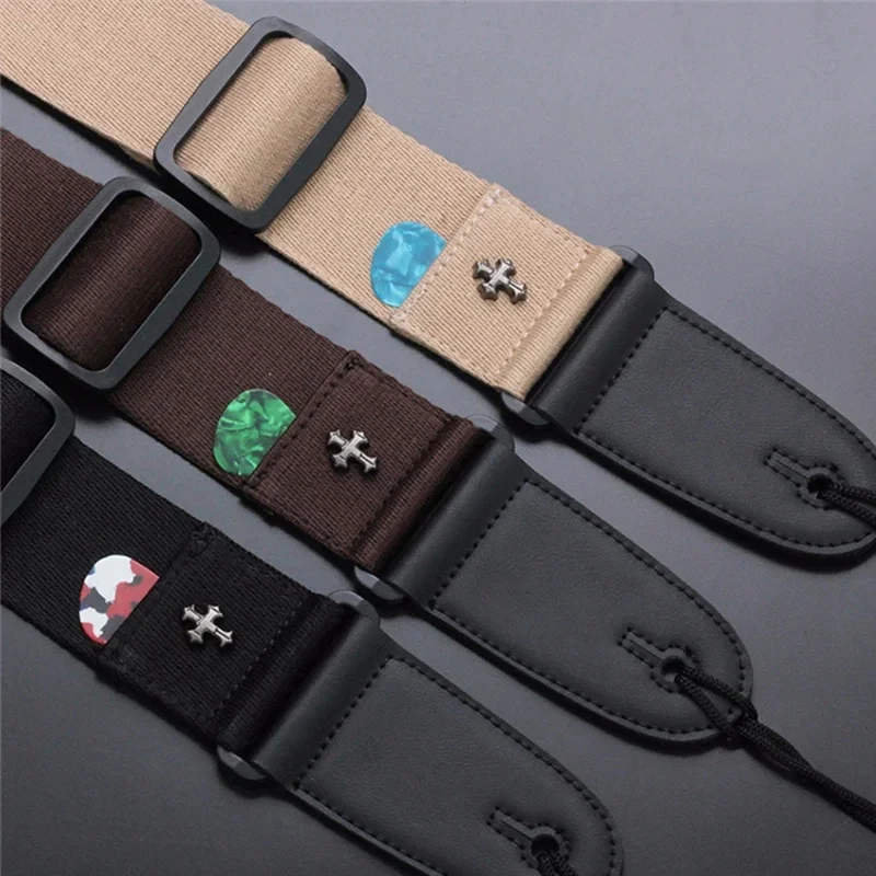 Electric Guitar Strap Acoustic Folk Guitarra Belt Straps Vintage Cross Personality Guitar Straps Pick Pocket Guitar Accessories