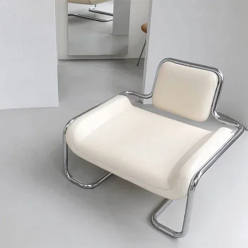 

Designer Curved Convex Leather Stainless Steel Modern Simple and Light Luxury Backrest Special-Shaped Armchair