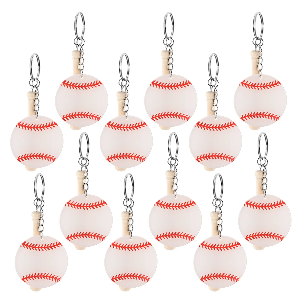 

12pcs Baseball Keychain Double Sided Printed Softball Keychains Wooden Acrylic Cute Aesthetic Pendant Ornaments Sport Ball