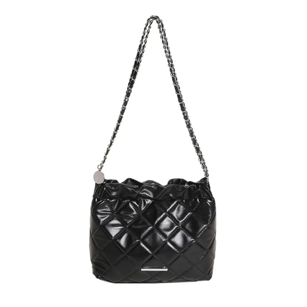 Rhombic Chain Bag Fashion Small Soft Leather Bucket Bag Lightwear Drawstring Bag Ladies Girl