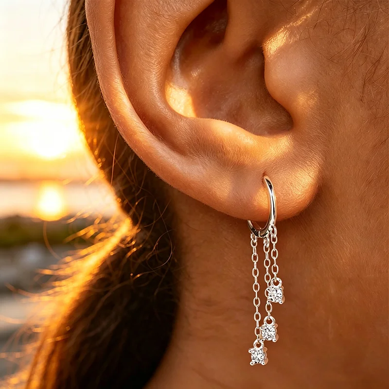 Smyoue Tassel 3 Gems Certified All Moissanite Drop Earrings D Color Bridal Wedding Jewelry Brilliant Cut S925 Sterling Silver
