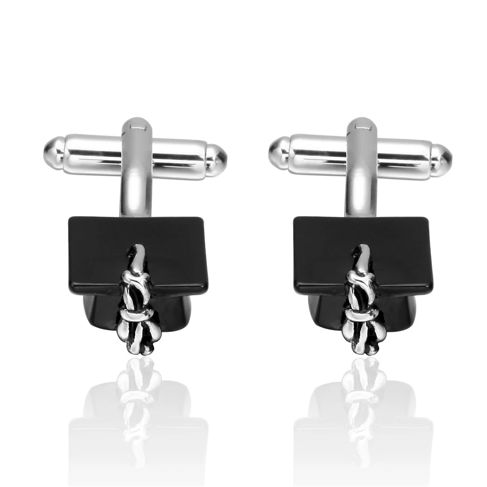 MeMolissa Bachelor Cap Design Cufflinks for Mens Black Degree Hat Cap Unique Personal Shirt Cuff Links for Successful Learners