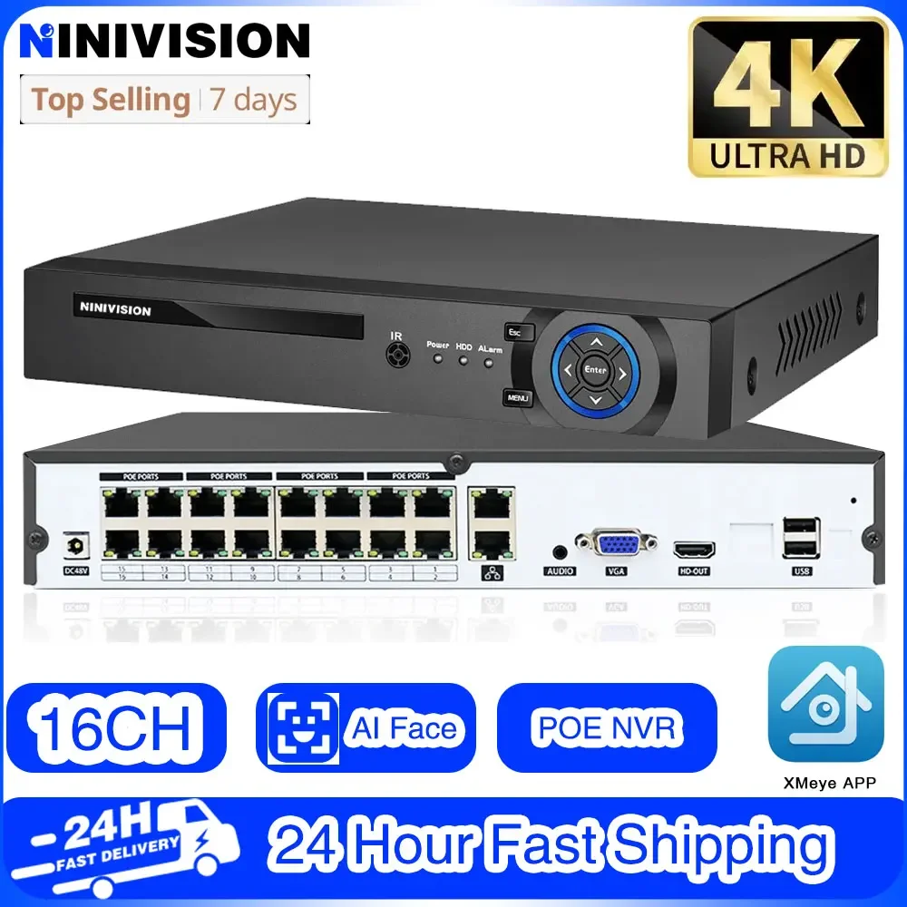 

Security 16CH POE NVR AI Face Detection Surveillance IP Camera System 4K 8MP Support 8T Hard Disk IP Network Video Recorder NVR