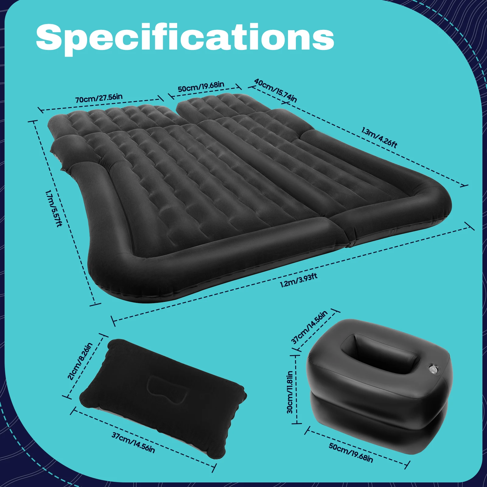 SUV/Car Air Mattress Travel Bed Flocking Inflatable Car Bed &2Pillow for Camping