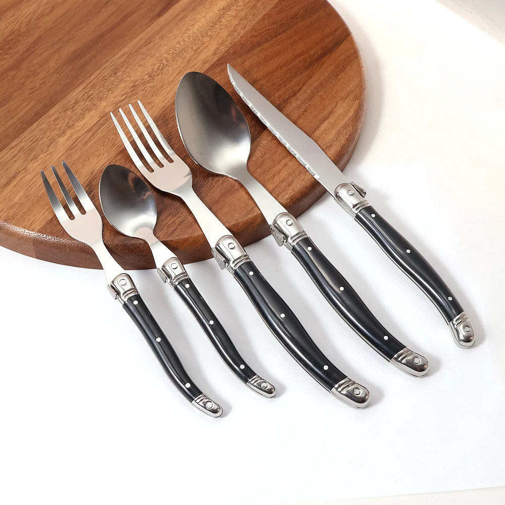 Jaswehome 5pcs Sliverware Set Stainless Steel Steak Knife Sharp Blade Tableware Set Food Spoon Fork Kitchen Tools