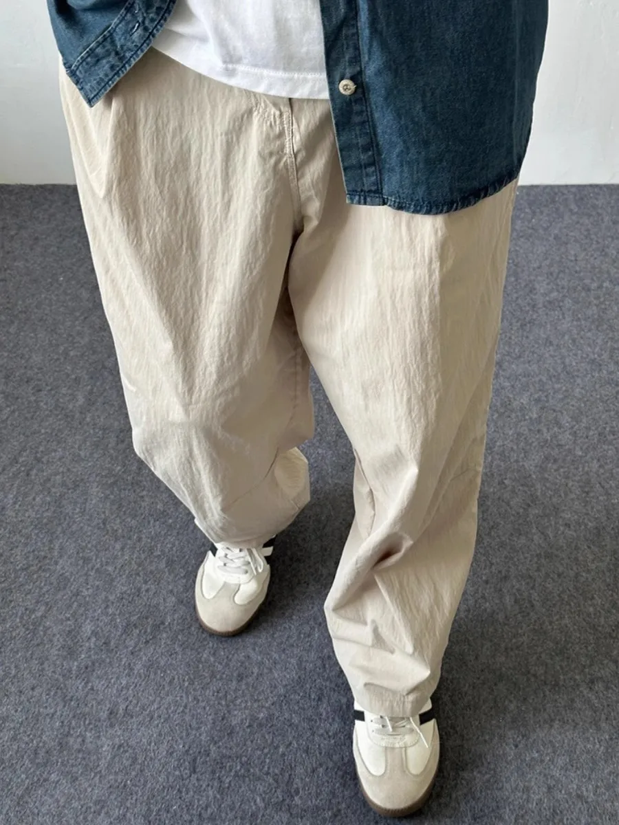 Pantaloni casual in seta di ghiaccio vestibilità ampia estate sottile uomo donna pantaloni casual a gamba lunga dritta con colore strutturato