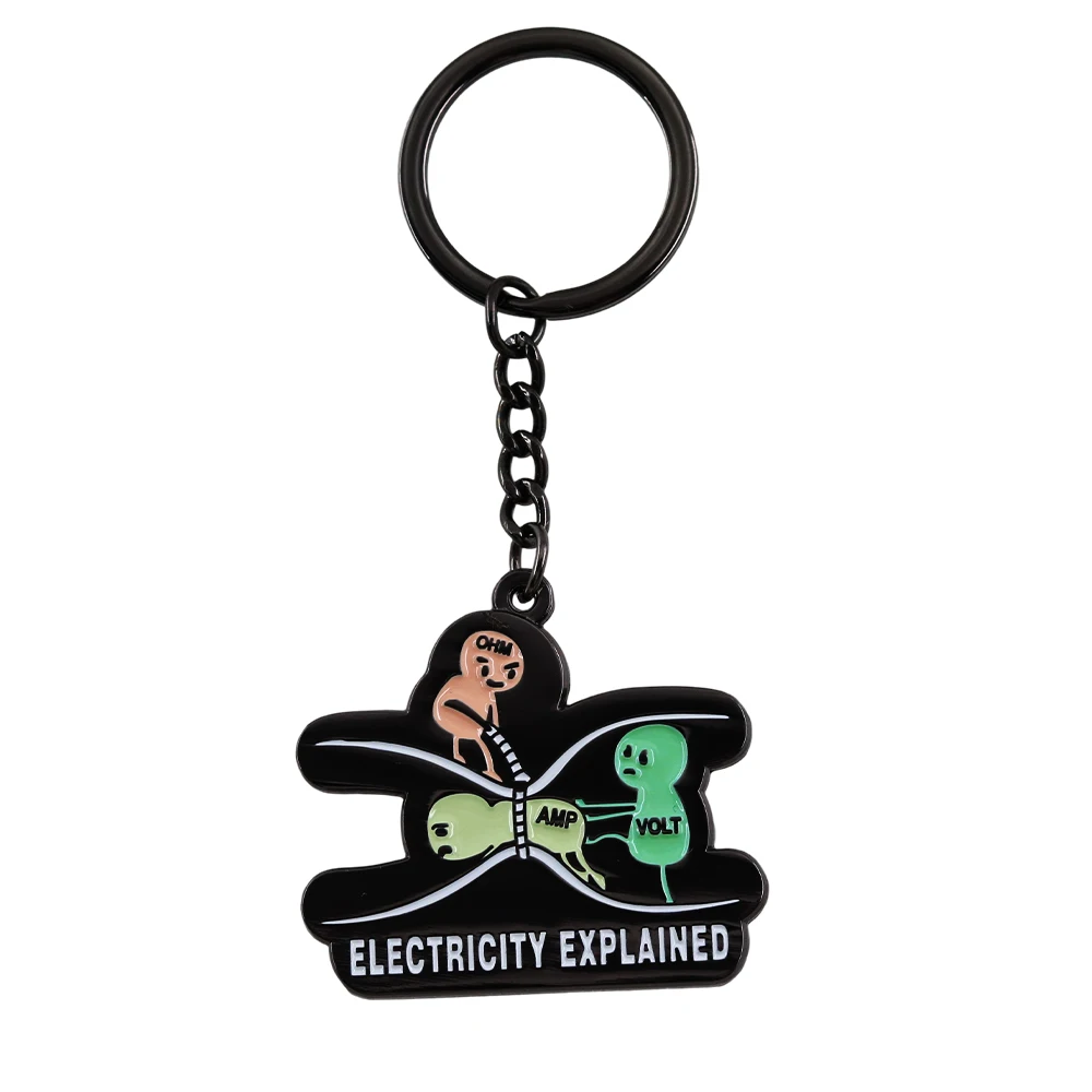 Ohm's Law Electricity Explained Keychain Cartoon Volt Amp Ohm Key Ring Novelty Fun Physics Electrical Pendant Cute Gift