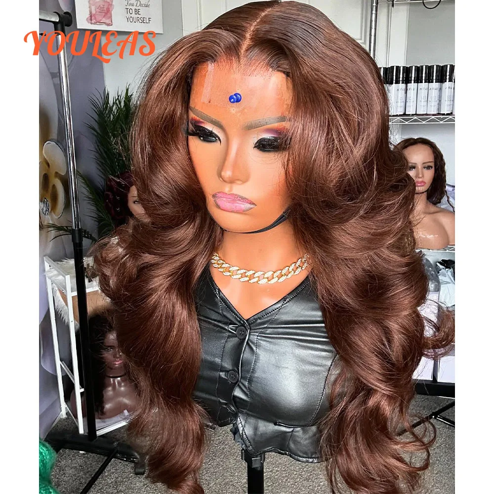 

Highlight Body Wave Chocolate Colored Wig Dark Blonde 13x4 Transparent Lace Front Glueless Human Hair Wig Ready To Wear