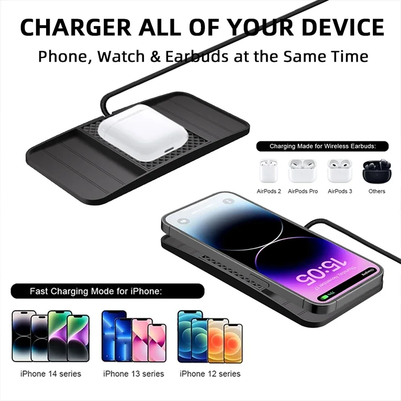 

Беспроводное зарядное устройство для автомобиля с RGB-подсветкой, держатель для телефона с быстрой зарядкой PD USB-C для iPhone 16, 15, 14, Samsung, Xiaomi