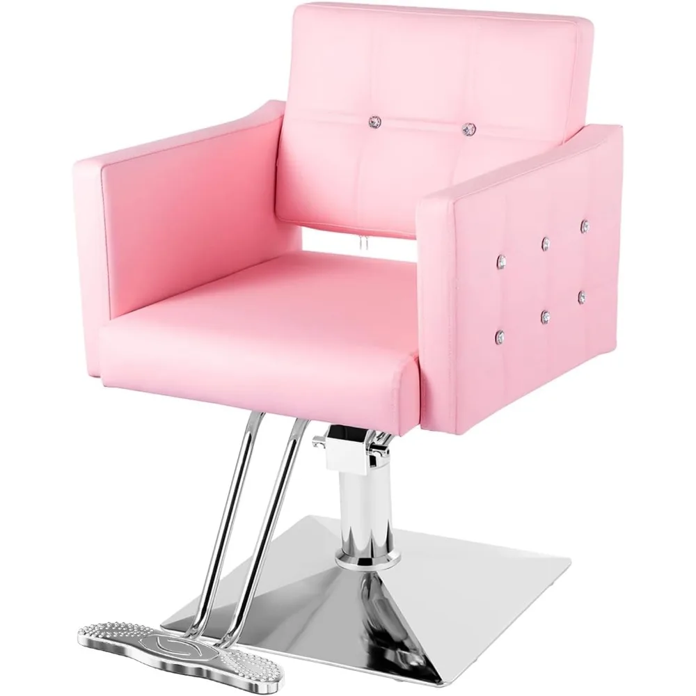 

Pink chair hairstylist, height-adjustable hydraulic barber chair 360 degree rotation, beauty spa styling hairdressing lady chair